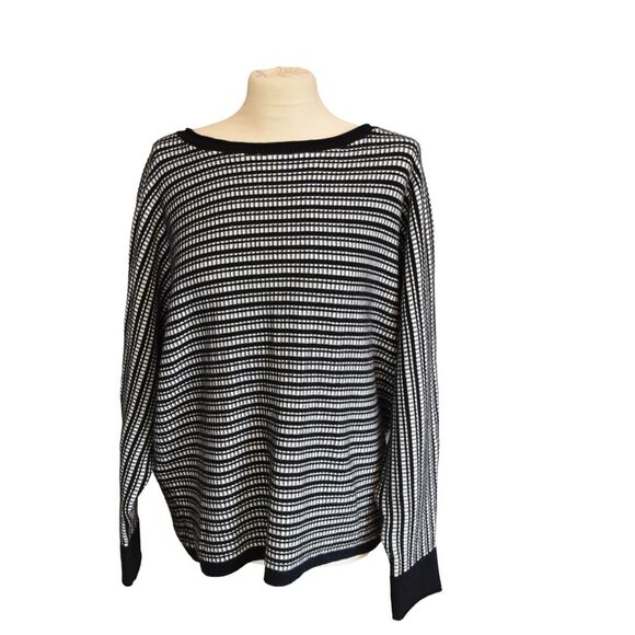 Cyrus Women’s XL Black & White Dolman Sweater Striped Coastal Classic - Picture 1 of 9